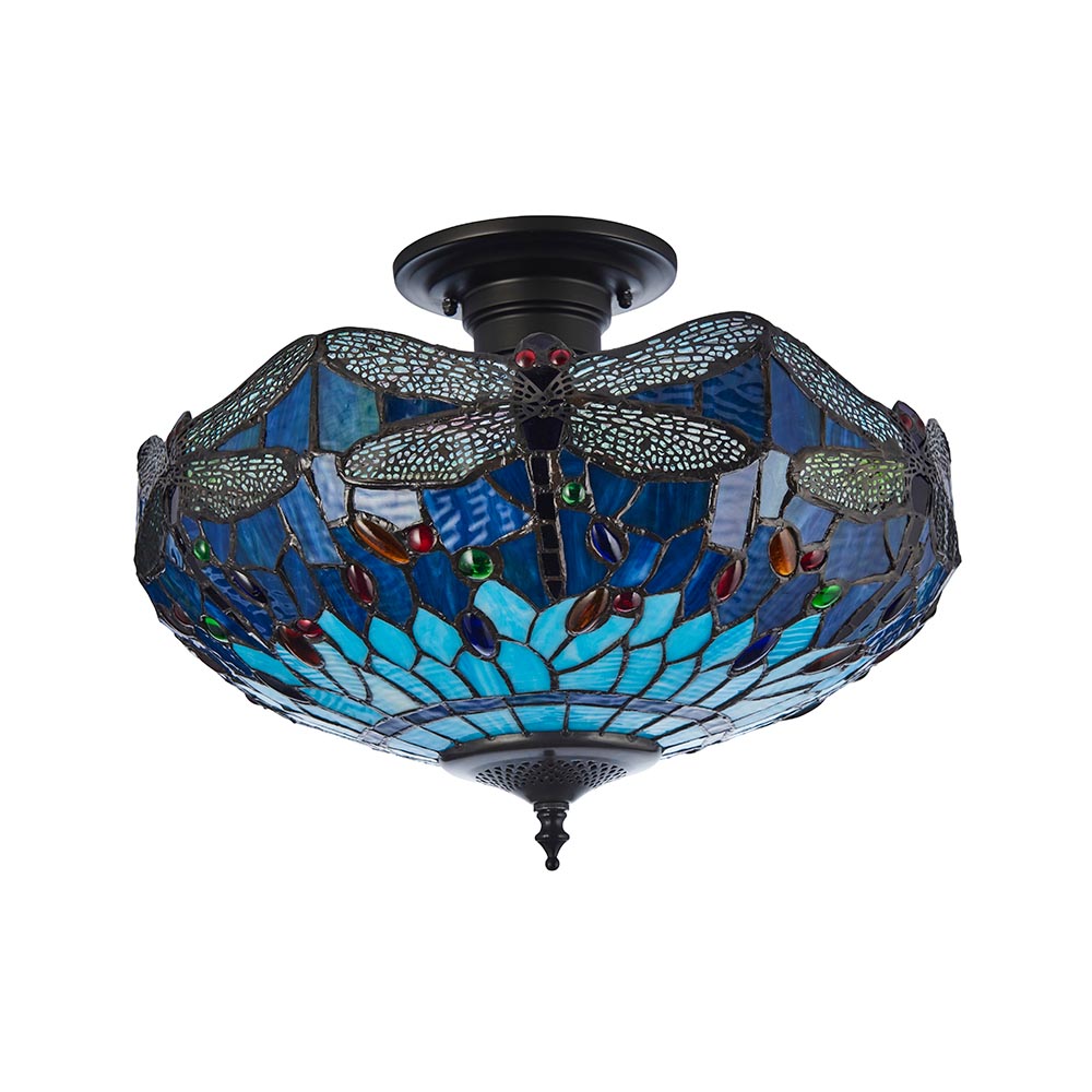 Dearborn Small Tiffany Glass Semi Flush Light In Multicolour