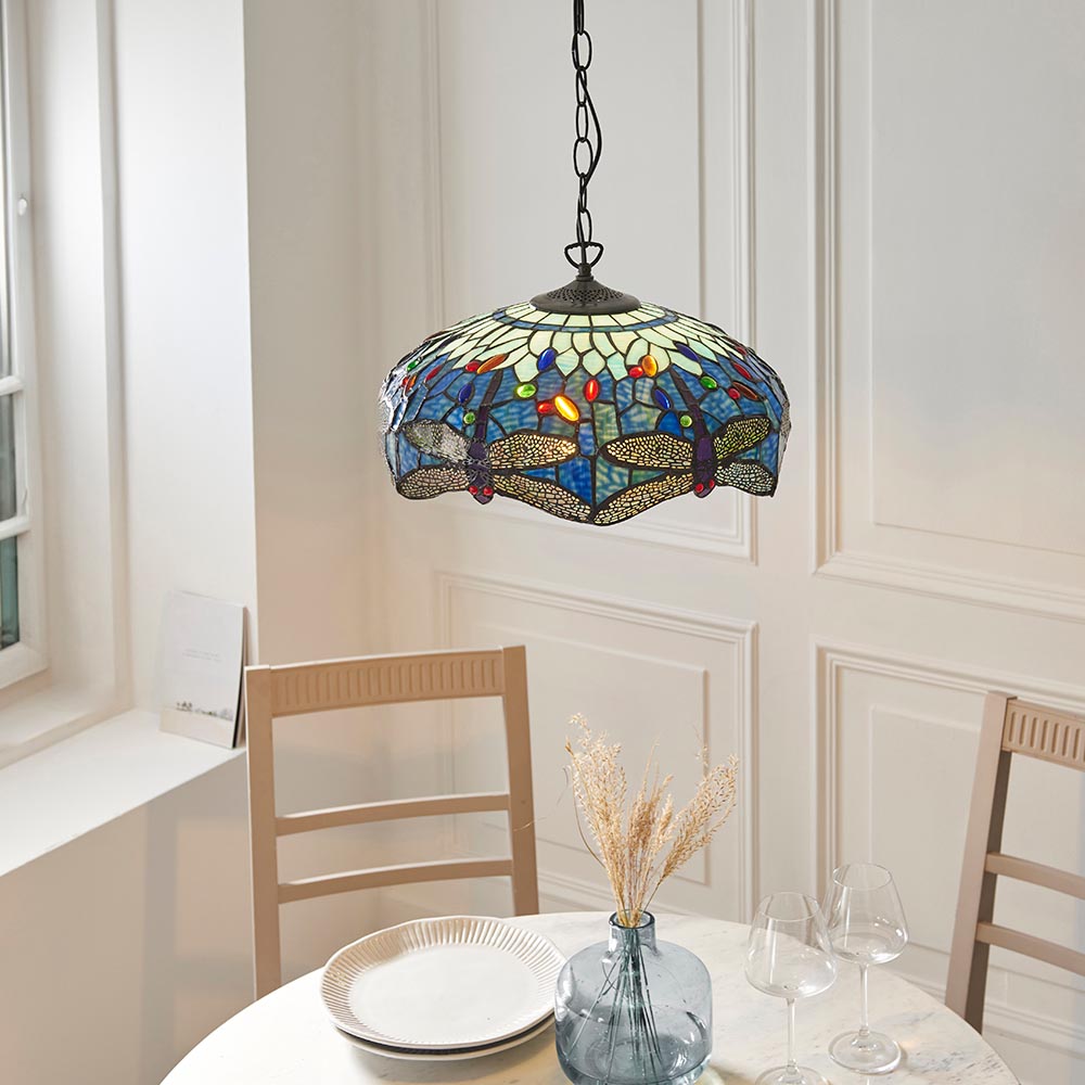 Dearborn Tiffany Glass 3 Pendant Light In Multicolour