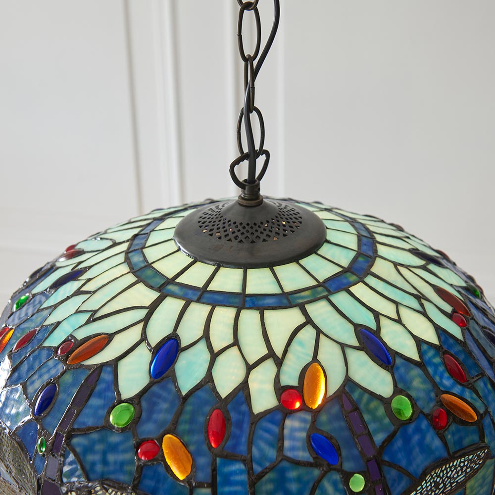 Dearborn Tiffany Glass 3 Pendant Light In Multicolour