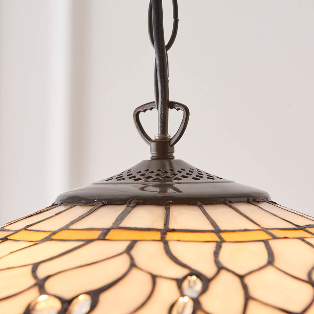 Dearborn Tiffany Glass Large Pendant Ceiling Light In Beige Red