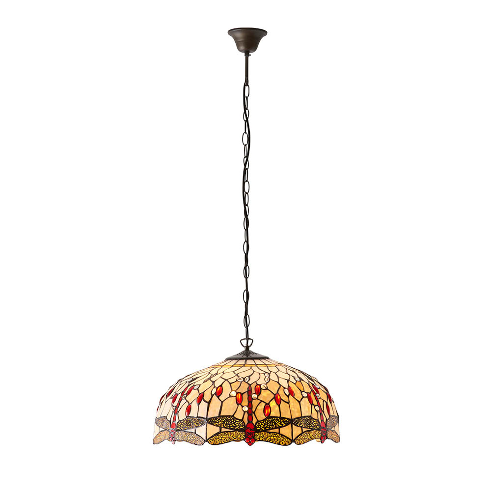 Dearborn Tiffany Glass Large Pendant Ceiling Light In Beige Red