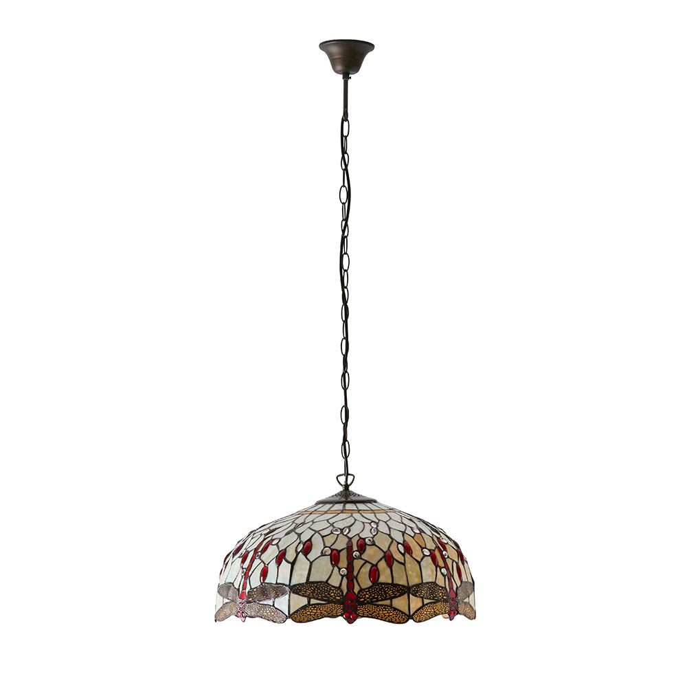 Dearborn Tiffany Glass Large Pendant Ceiling Light In Beige Red
