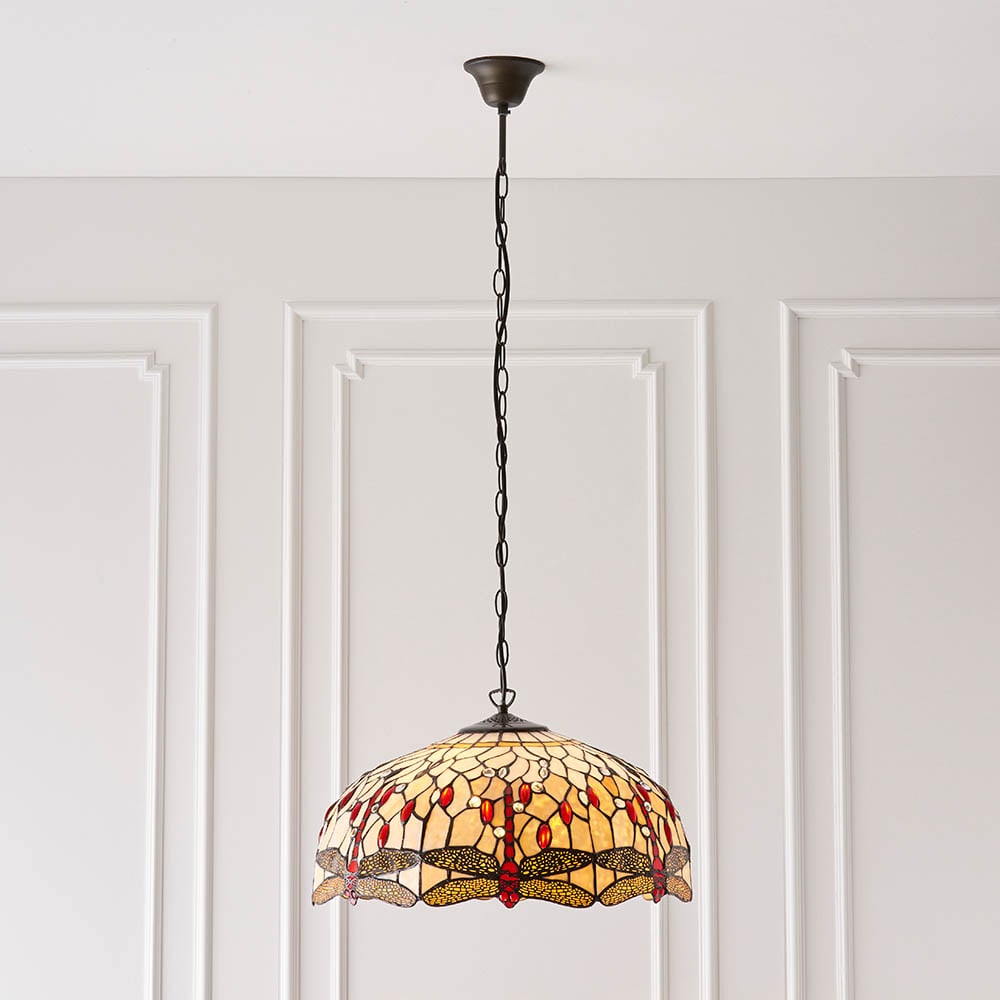 Read more about Dearborn tiffany glass large pendant ceiling light in beige red
