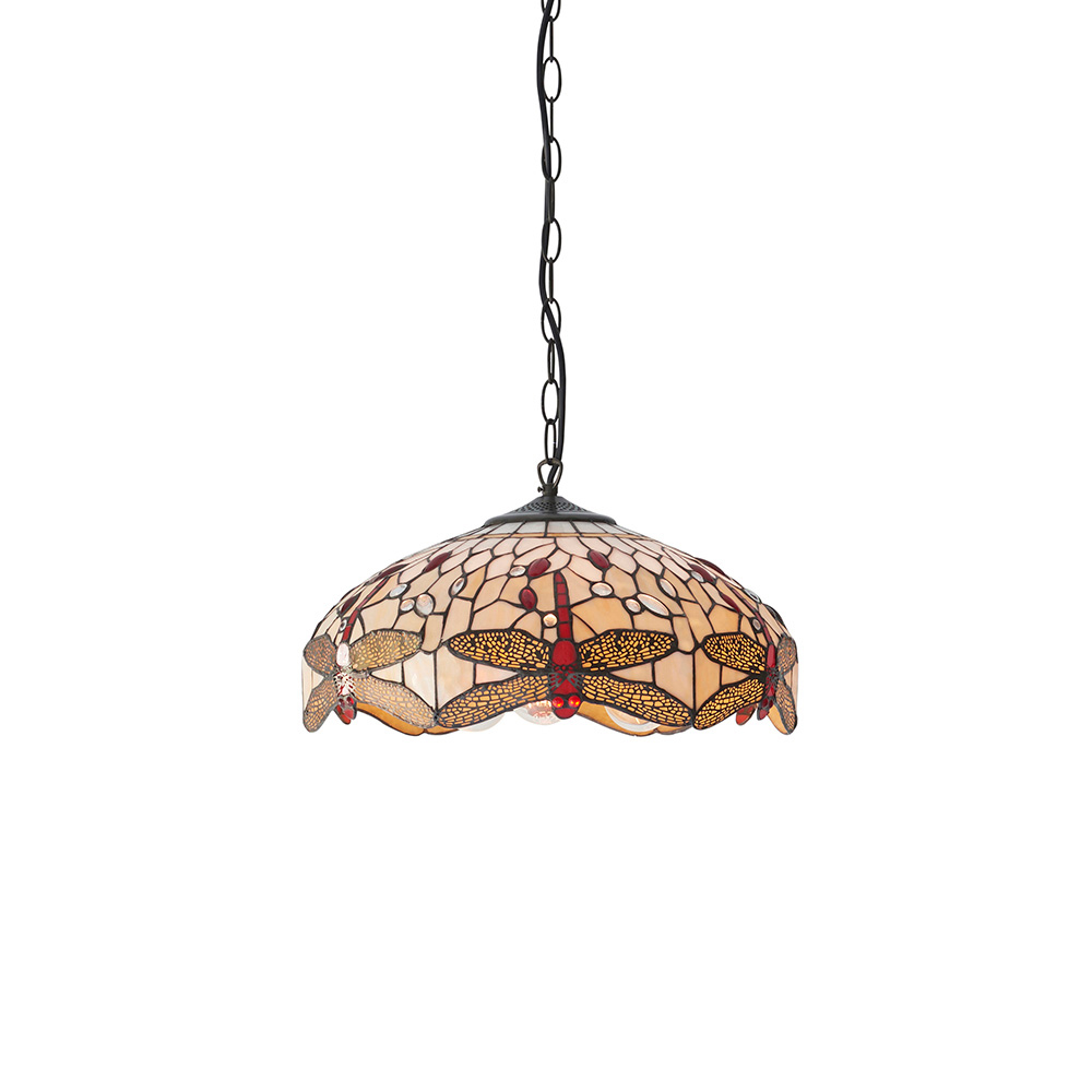 Dearborn Tiffany Glass Medium Pendant Ceiling Light In Beige Red
