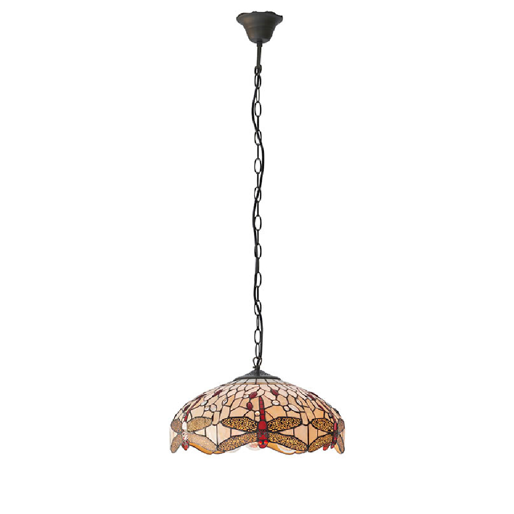 Dearborn Tiffany Glass Medium Pendant Ceiling Light In Beige Red