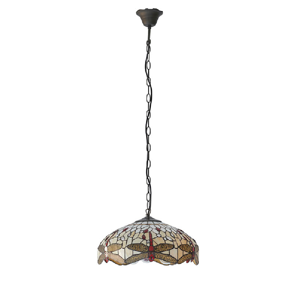 Dearborn Tiffany Glass Medium Pendant Ceiling Light In Beige Red