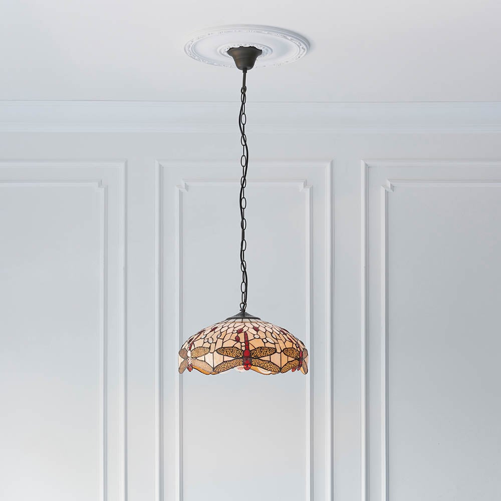 Read more about Dearborn tiffany glass medium pendant ceiling light in beige red
