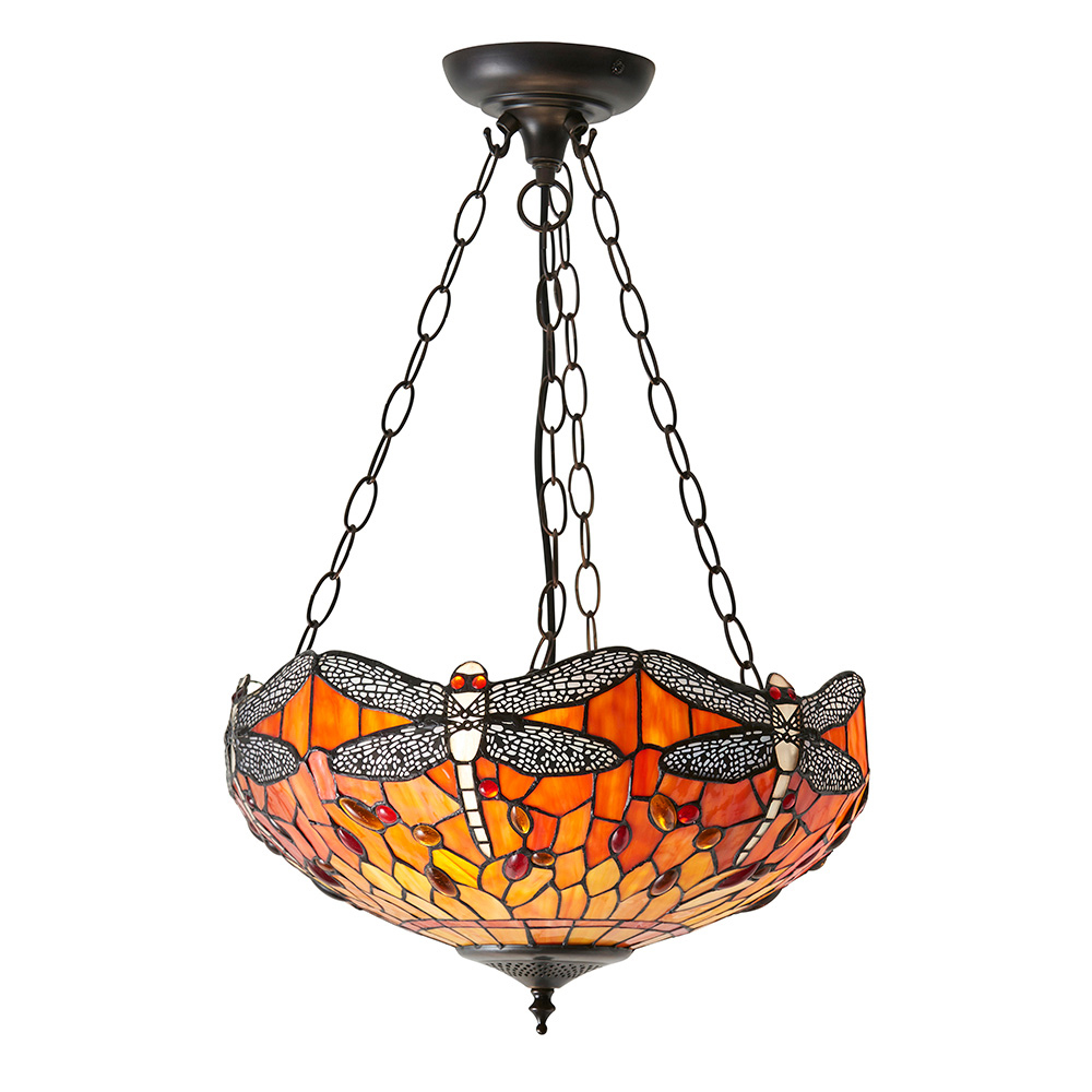 Dearborn Tiffany Glass Pendant Ceiling Light In Orange And Red