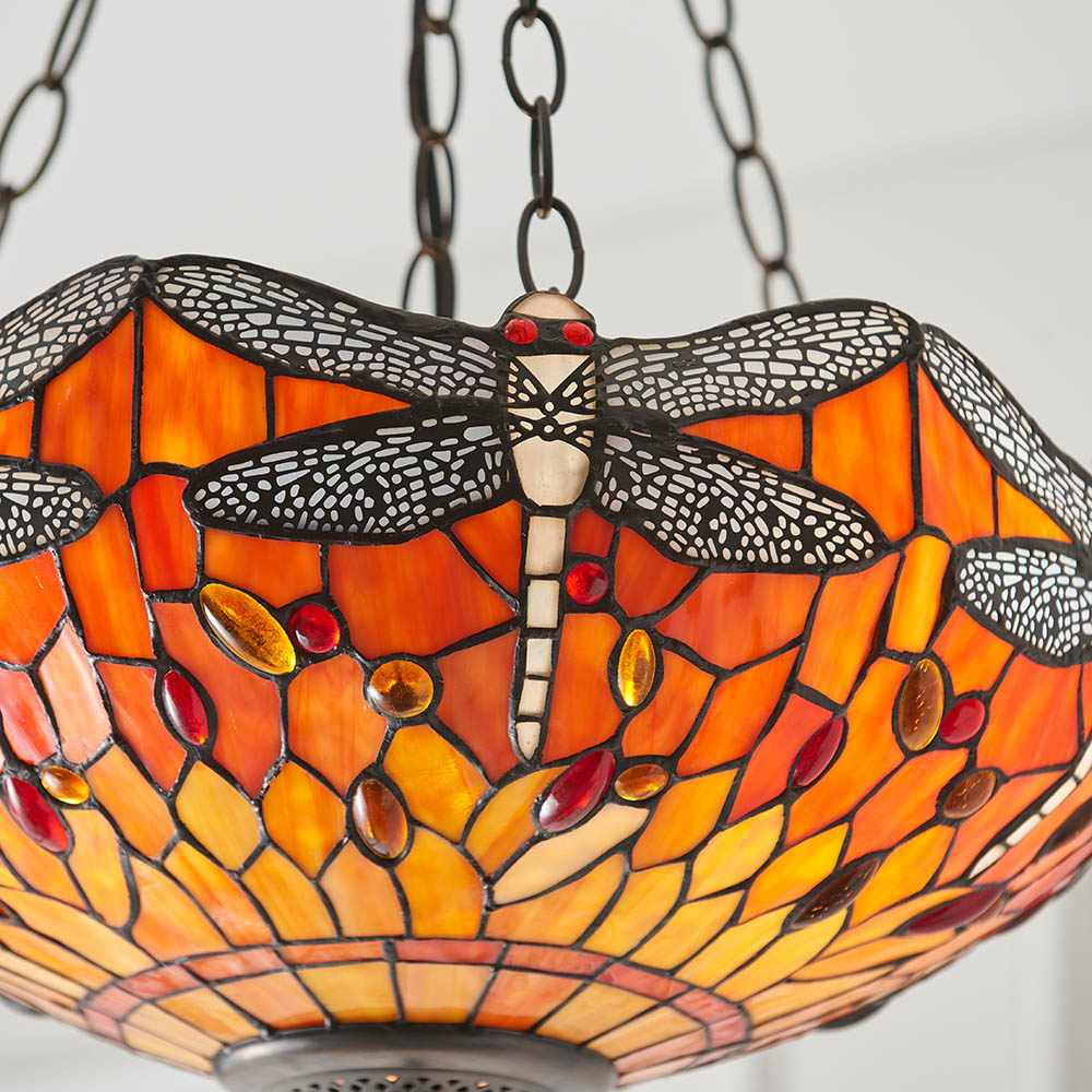 Dearborn Tiffany Glass Pendant Ceiling Light In Orange And Red