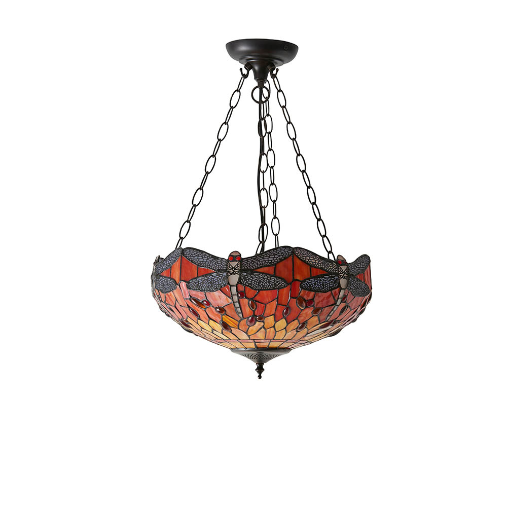 Dearborn Tiffany Glass Pendant Ceiling Light In Orange And Red