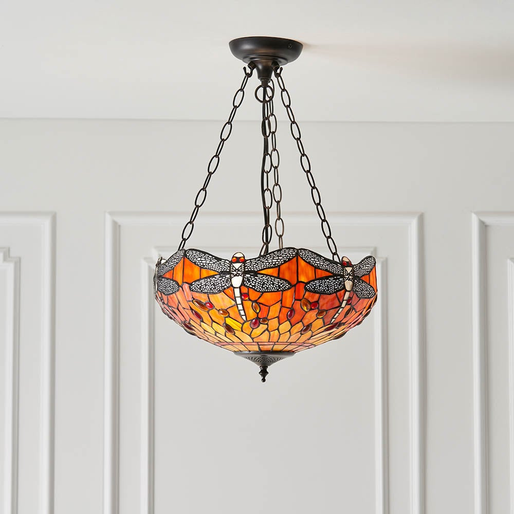 Read more about Dearborn tiffany glass pendant ceiling light in orange and red