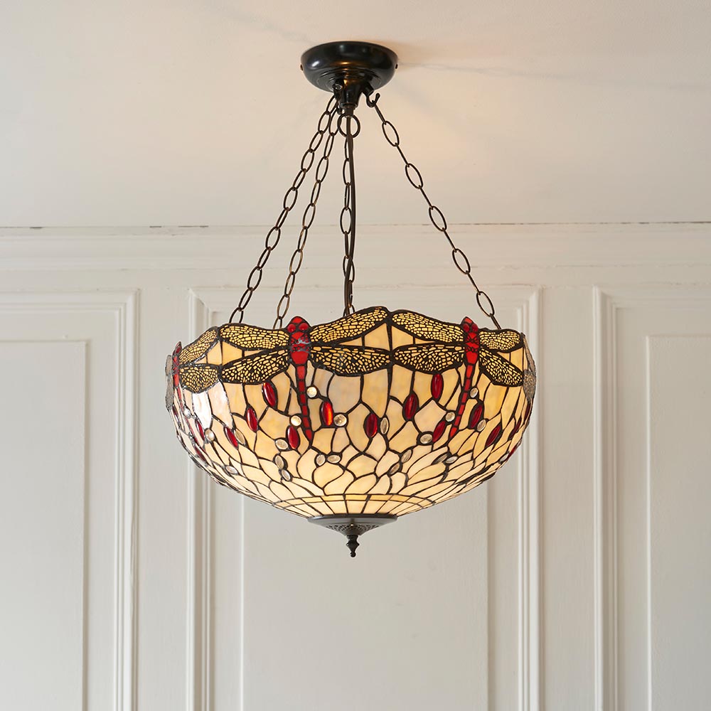 Dearborn Tiffany Glass Pendant Ceiling Light In Satin Black