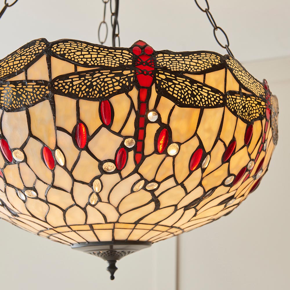 Dearborn Tiffany Glass Pendant Ceiling Light In Satin Black