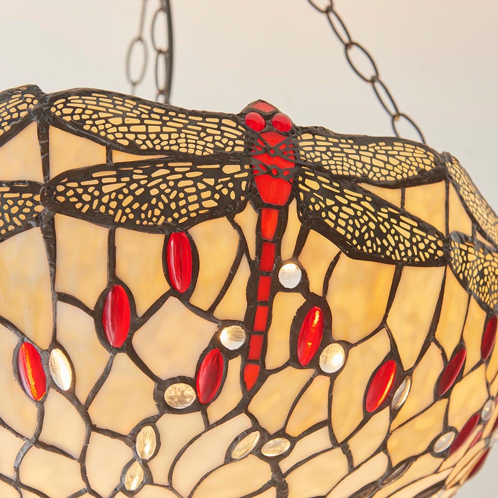 Dearborn Tiffany Glass Pendant Ceiling Light In Satin Black