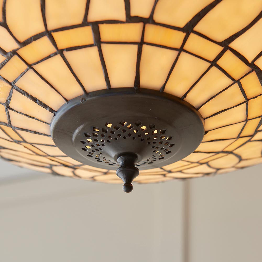 Dearborn Tiffany Glass Pendant Ceiling Light In Satin Black