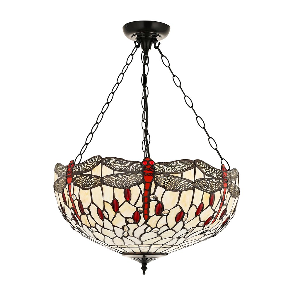 Dearborn Tiffany Glass Pendant Ceiling Light In Satin Black