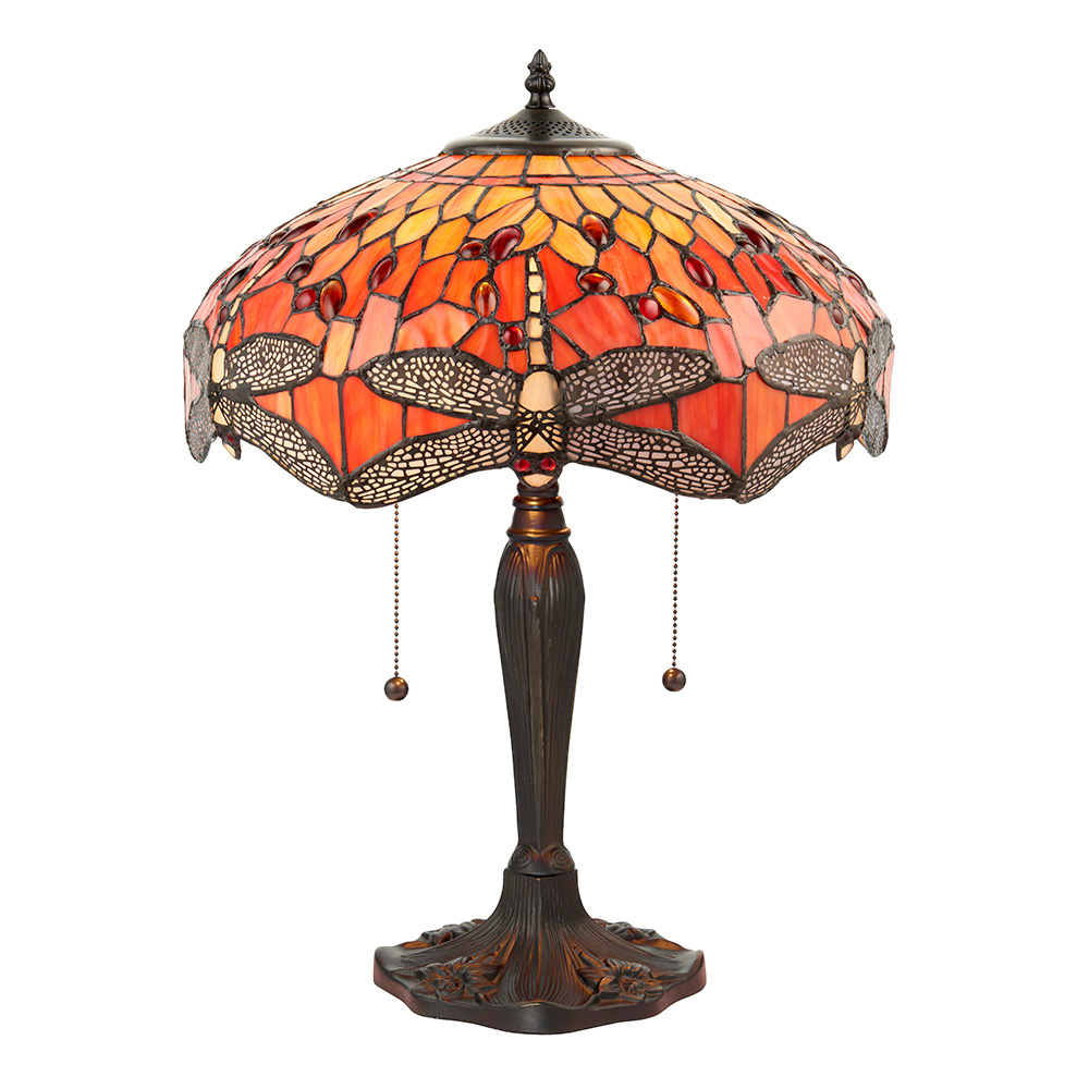 Dearborn Tiffany Glass Table Lamp In Orange And Red