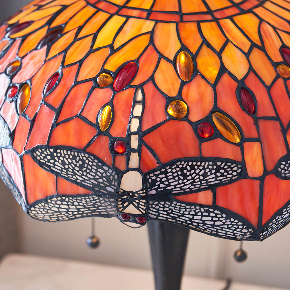 Dearborn Tiffany Glass Table Lamp In Orange And Red