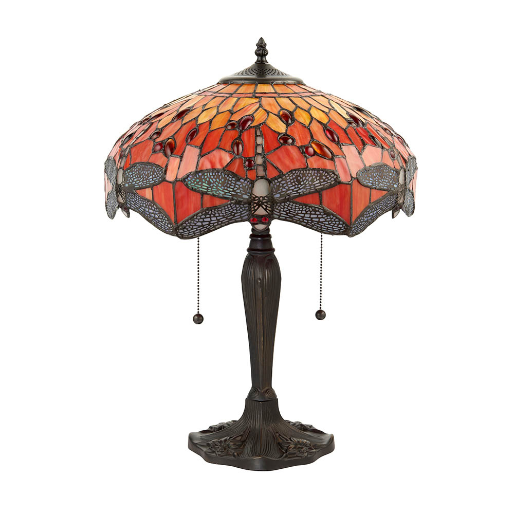 Dearborn Tiffany Glass Table Lamp In Orange And Red