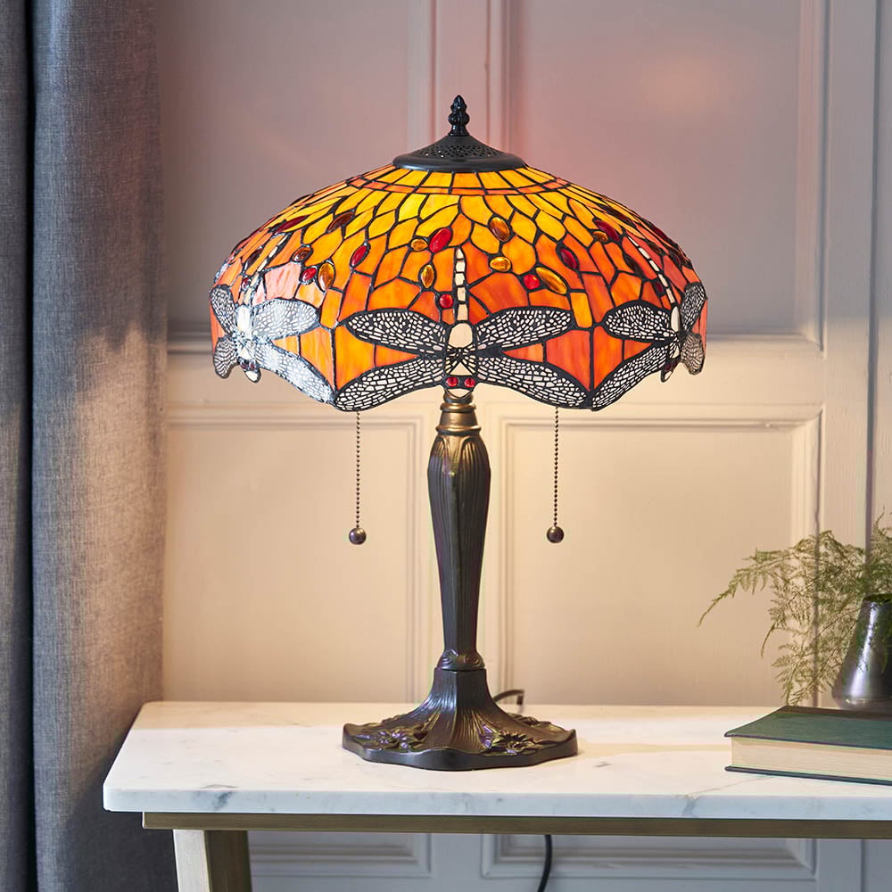 Read more about Dearborn tiffany glass table lamp in orange and red