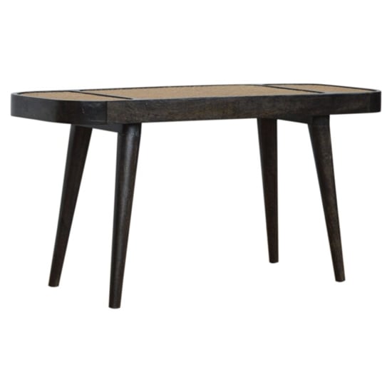 Debby Wooden Hallway Seating Bench In Ash Black With Rattan Top