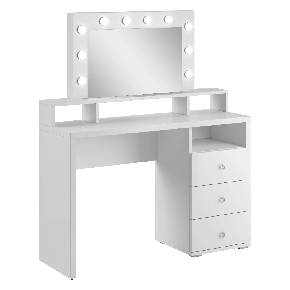 Decatur Wooden Dressing Table And Mirror In White With LED