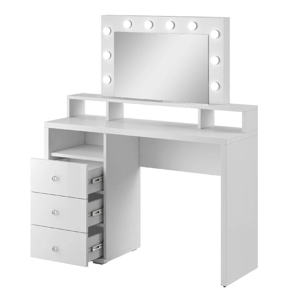 Decatur Wooden Dressing Table And Mirror In White With LED