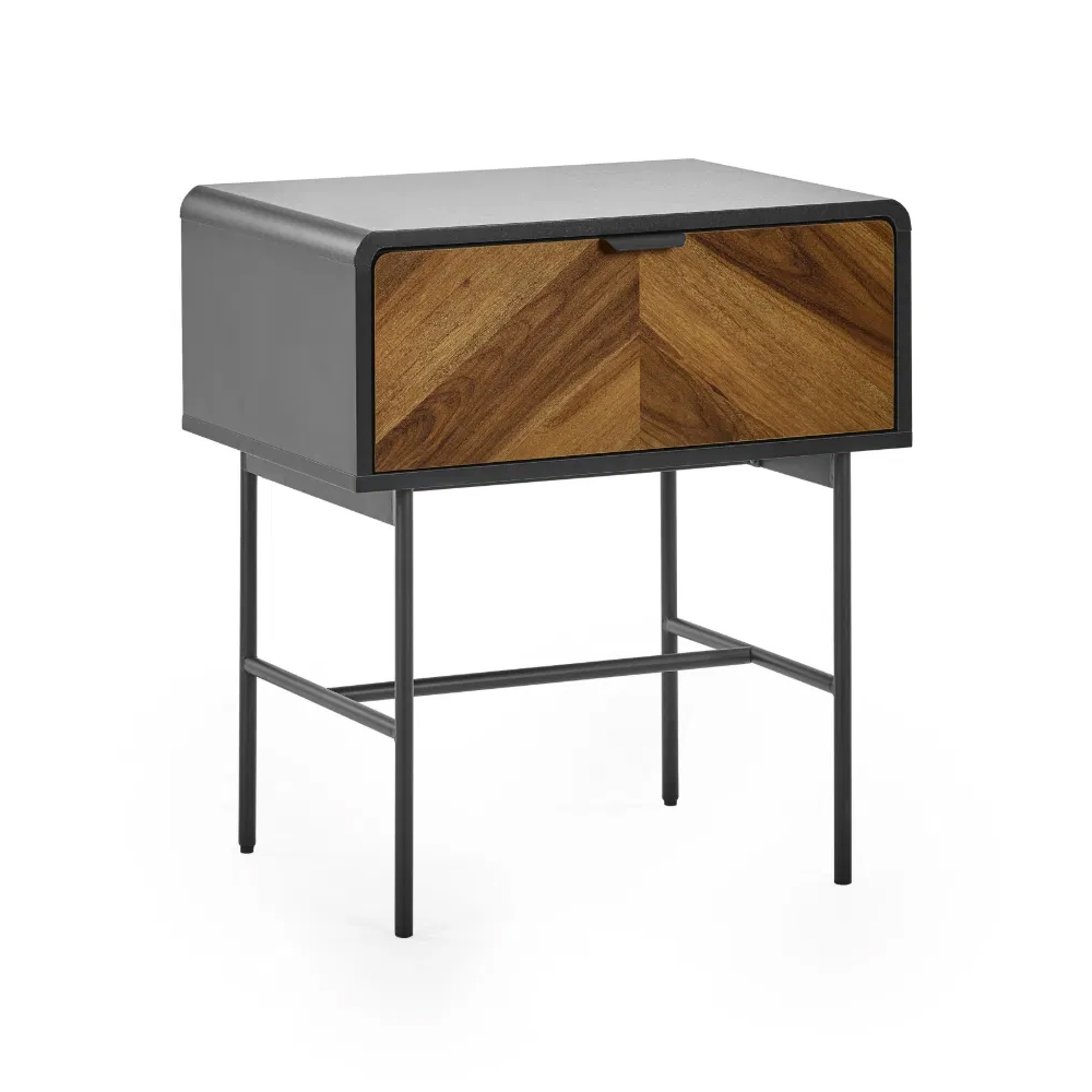 Decatur Wooden Lamp Table With 1 Drawer - Light Brown And Black