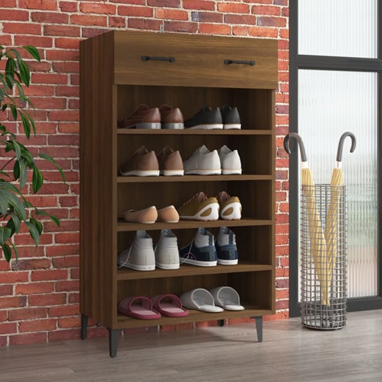 Photo of Decatur wooden shoe storage rack in brown oak