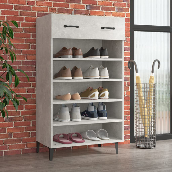 Product photograph of Decatur Wooden Shoe Storage Rack In Concrete Effect from Furniture in Fashion
