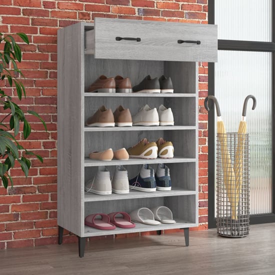 Decatur Wooden Shoe Storage Rack In Grey Sonoma Oak