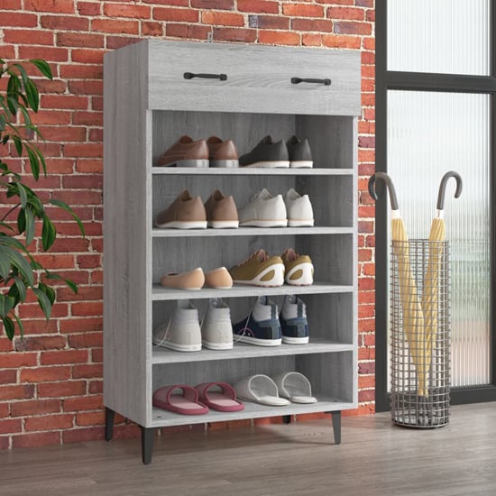 Read more about Decatur wooden shoe storage rack in grey sonoma oak