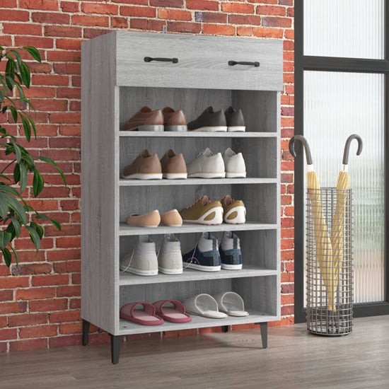 Decatur Wooden Shoe Storage Rack In Grey Sonoma Oak