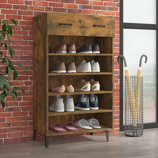 Photo of Decatur wooden shoe storage rack in smoked oak