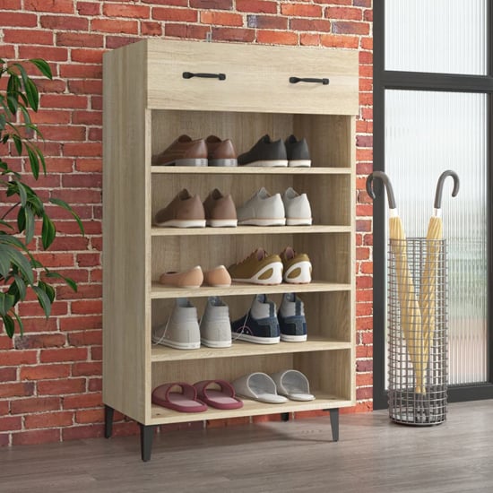 Product photograph of Decatur Wooden Shoe Storage Rack In Sonoma Oak from Furniture in Fashion