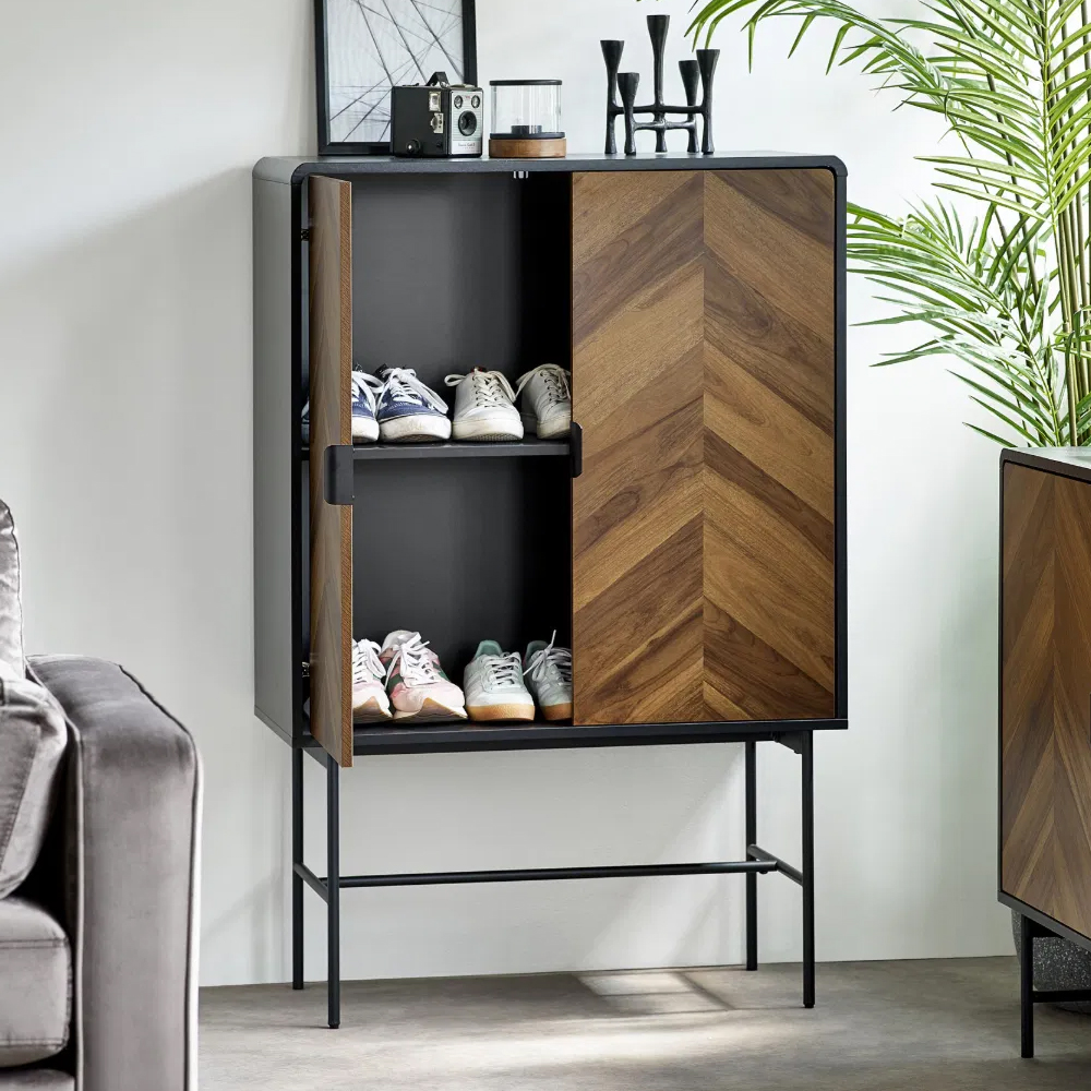 Decatur Wooden Storage Cabinet With 2 Doors - Light Brown And Black