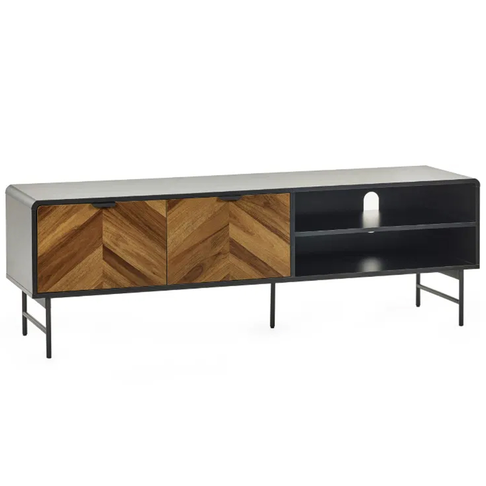 Decatur Wooden TV Stand With 2 Doors - Light Brown And Black