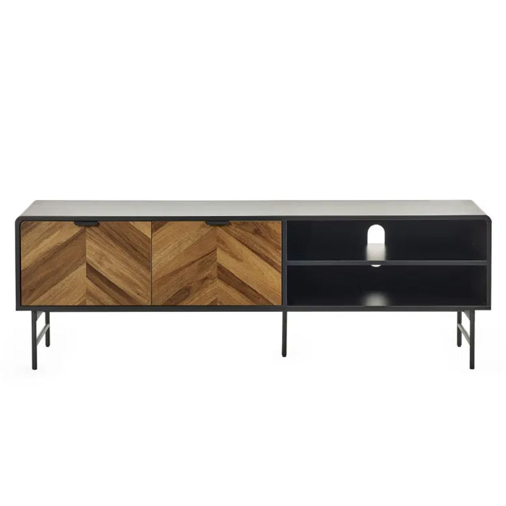Decatur Wooden TV Stand With 2 Doors - Light Brown And Black