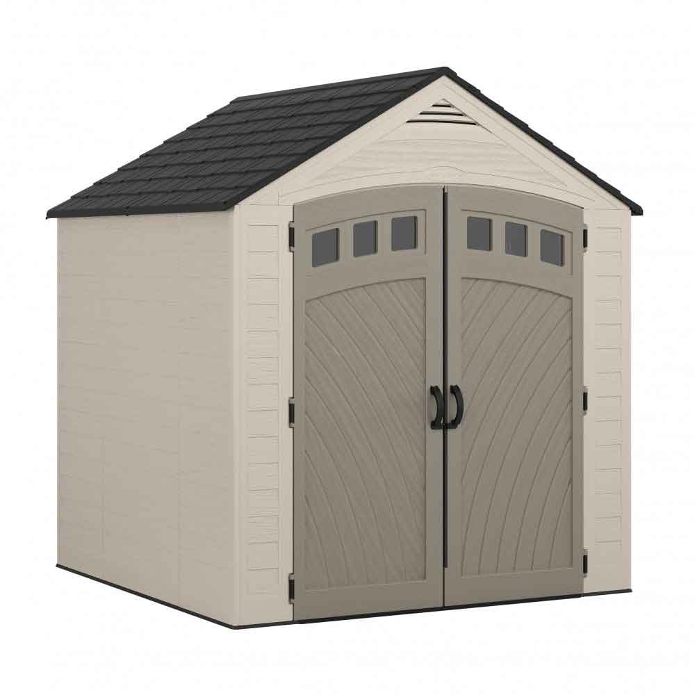 Decluttered 7x7 Reinforced Resin Garden Storage Cabinet in Vanilla and Grey