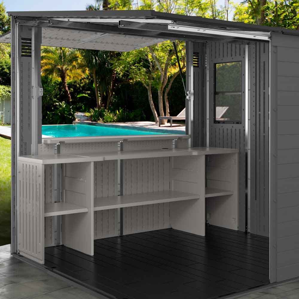 Decluttered 8x7 Garden Metal Entertainment Bar Shed In Cool Grey