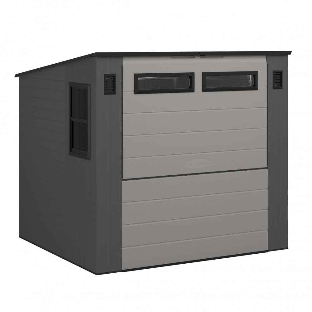 Decluttered 8x7 Garden Metal Entertainment Bar Shed In Cool Grey