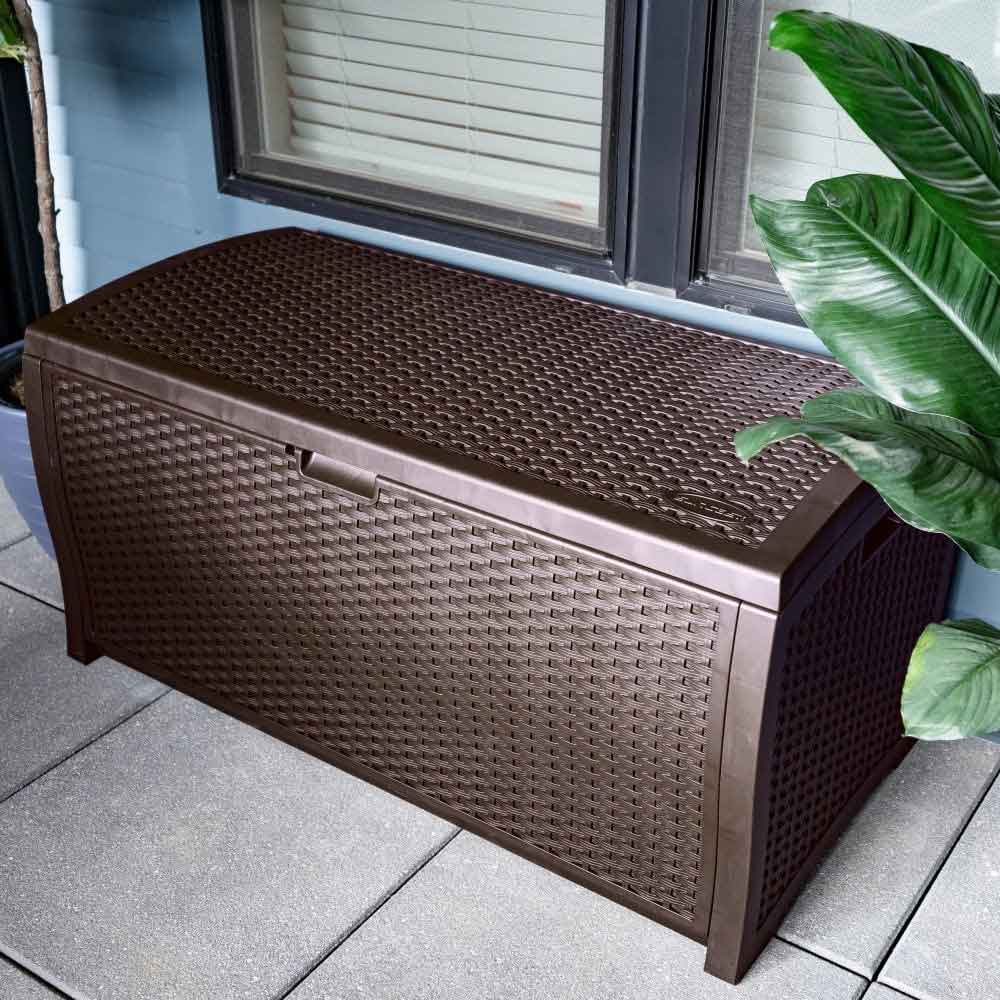 Decluttered Reinforced Resin Garden 375L Storage Box in Java Brown