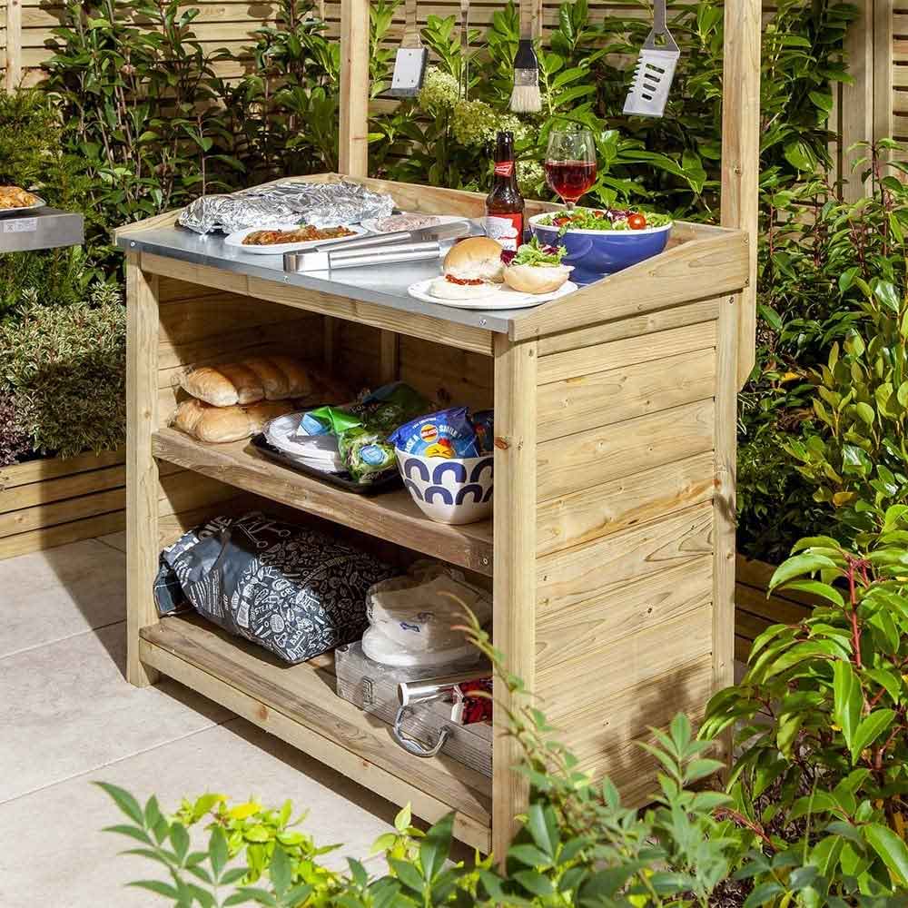Decluttered Garden Wooden Barbecue Servery in Natural