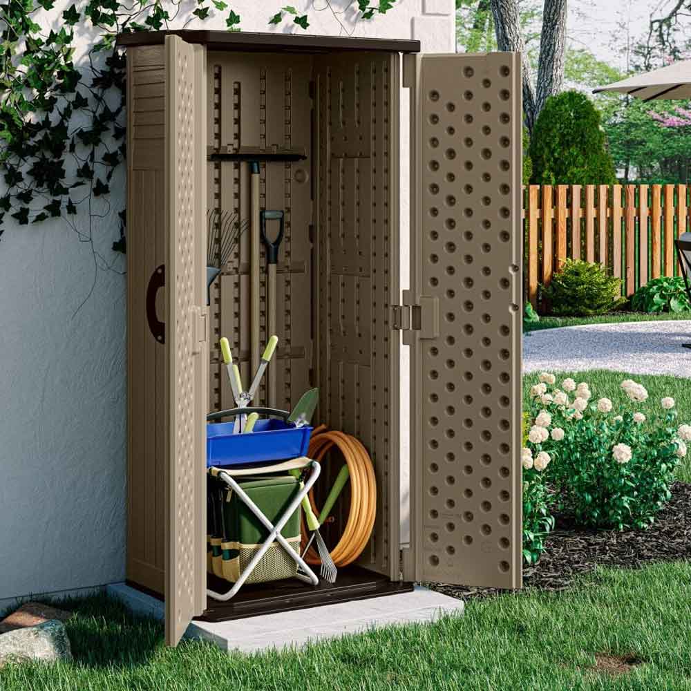 Decluttered Tall Reinforced Resin Garden Storage Cabinet in Sand
