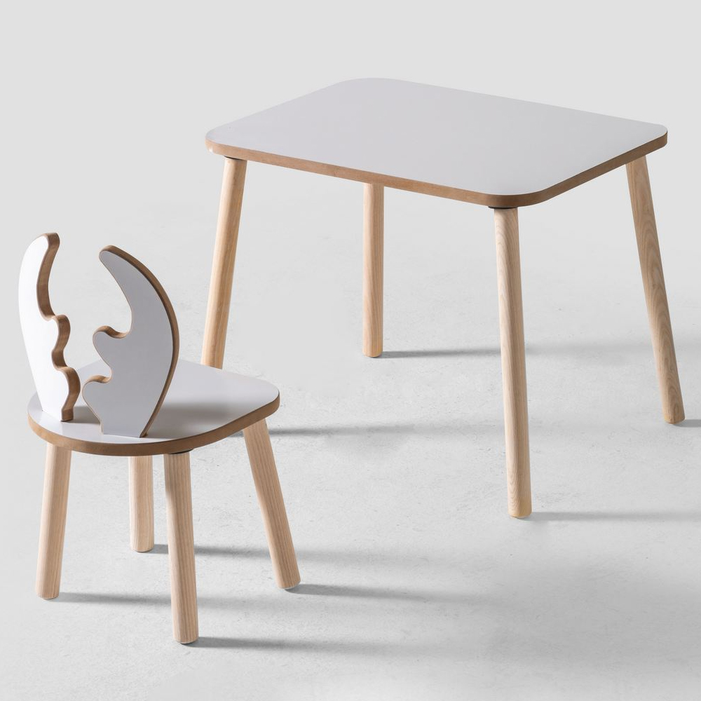 Deer Wooden Kids Table and Chair in Brown and White