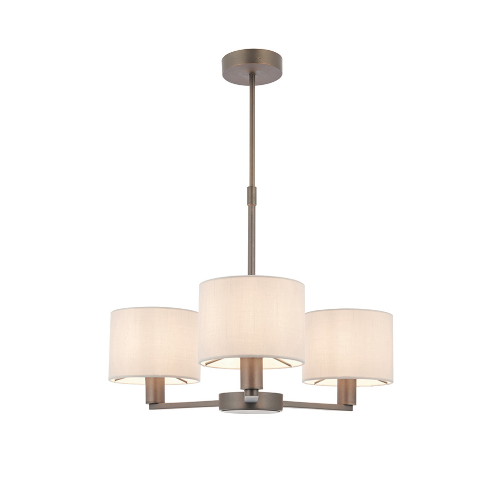 Deland 3 Lights White Fabric Shade Pendant Light In Bronze
