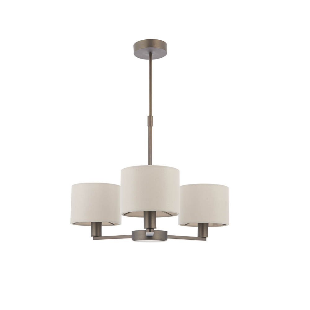 Deland 3 Lights White Fabric Shade Pendant Light In Bronze