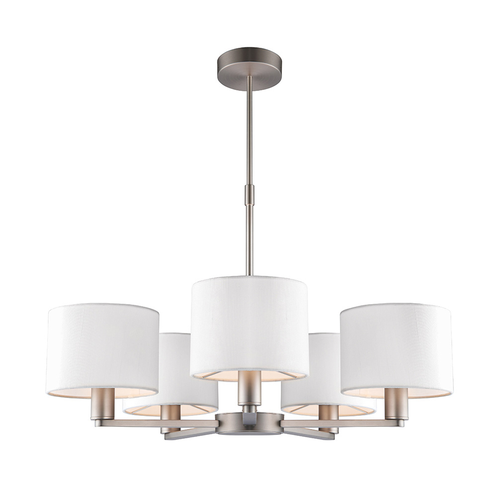 Deland 5 Lights Silk Shades Pendant Ceiling Light In Matt Nickel