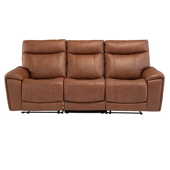 Deland Faux Leather Electric Recliner 3 Seater Sofa In Tan
