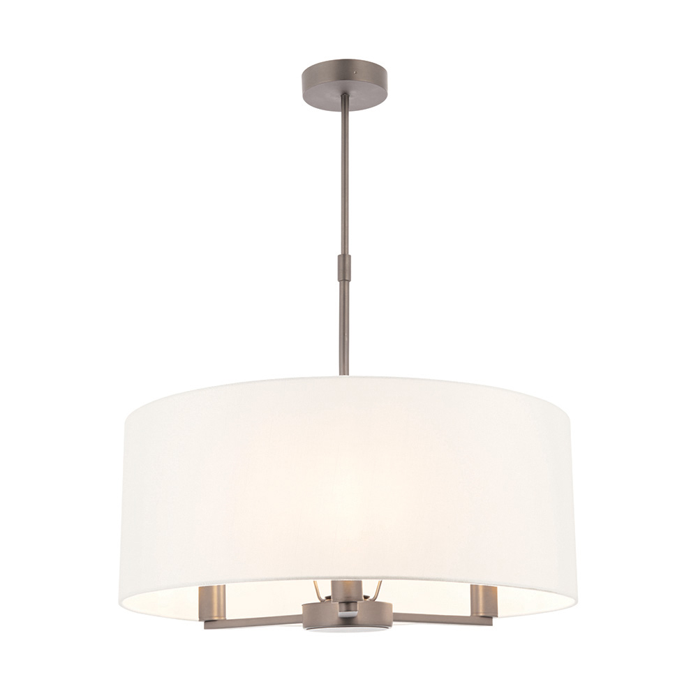 Deland Round White Shade Pendant Ceiling Light In Matt Nickel